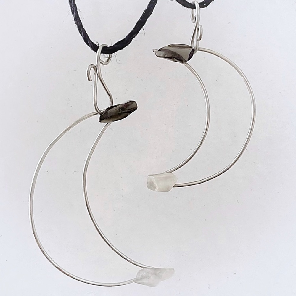3/$40 Handcrafted Silver Half Moon Crystal Pendant Necklace Stevie Inspired